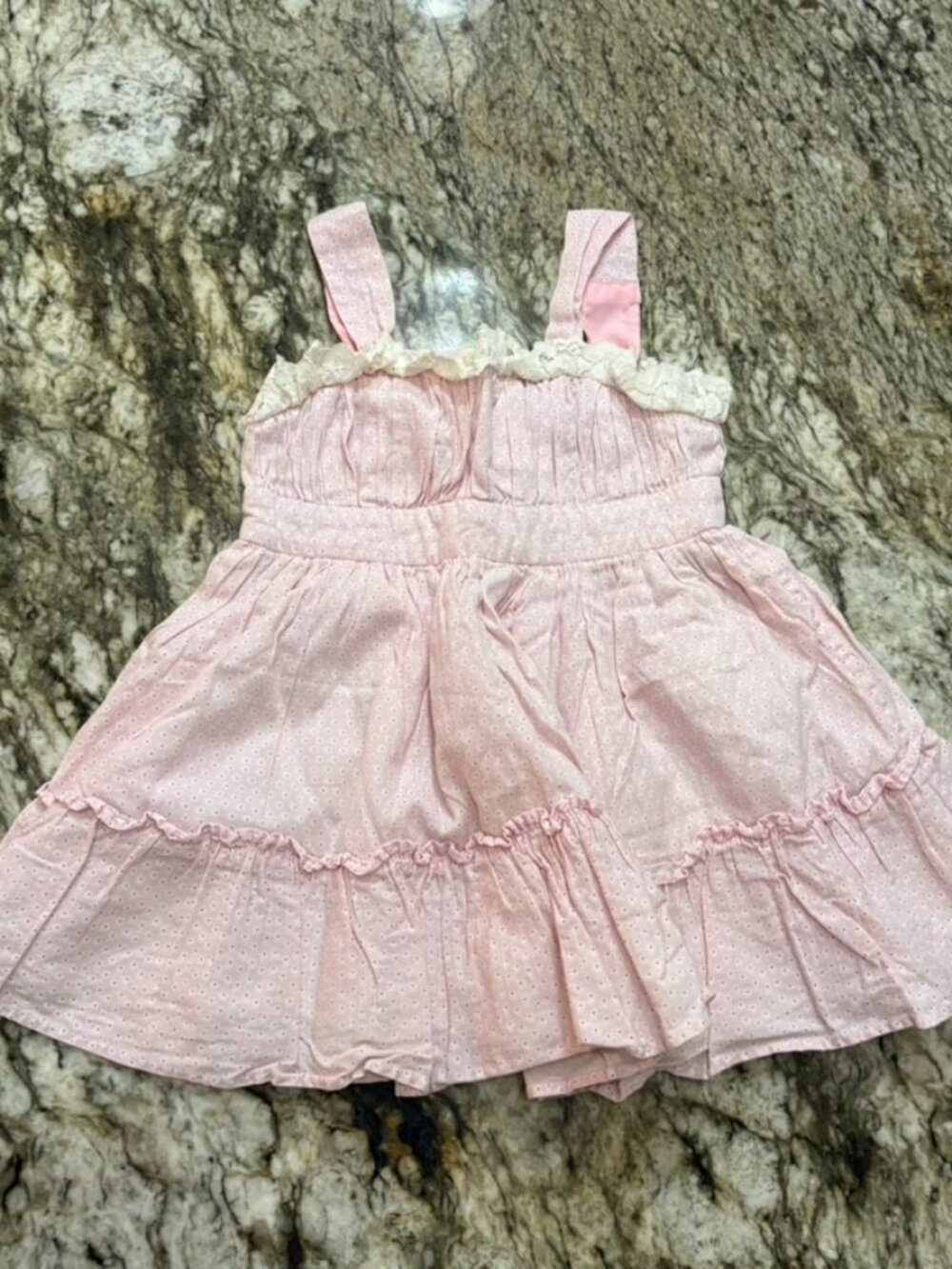 Ralph Lauren Pink Flower Tiered Baby Girl Dress With Lace Trim
